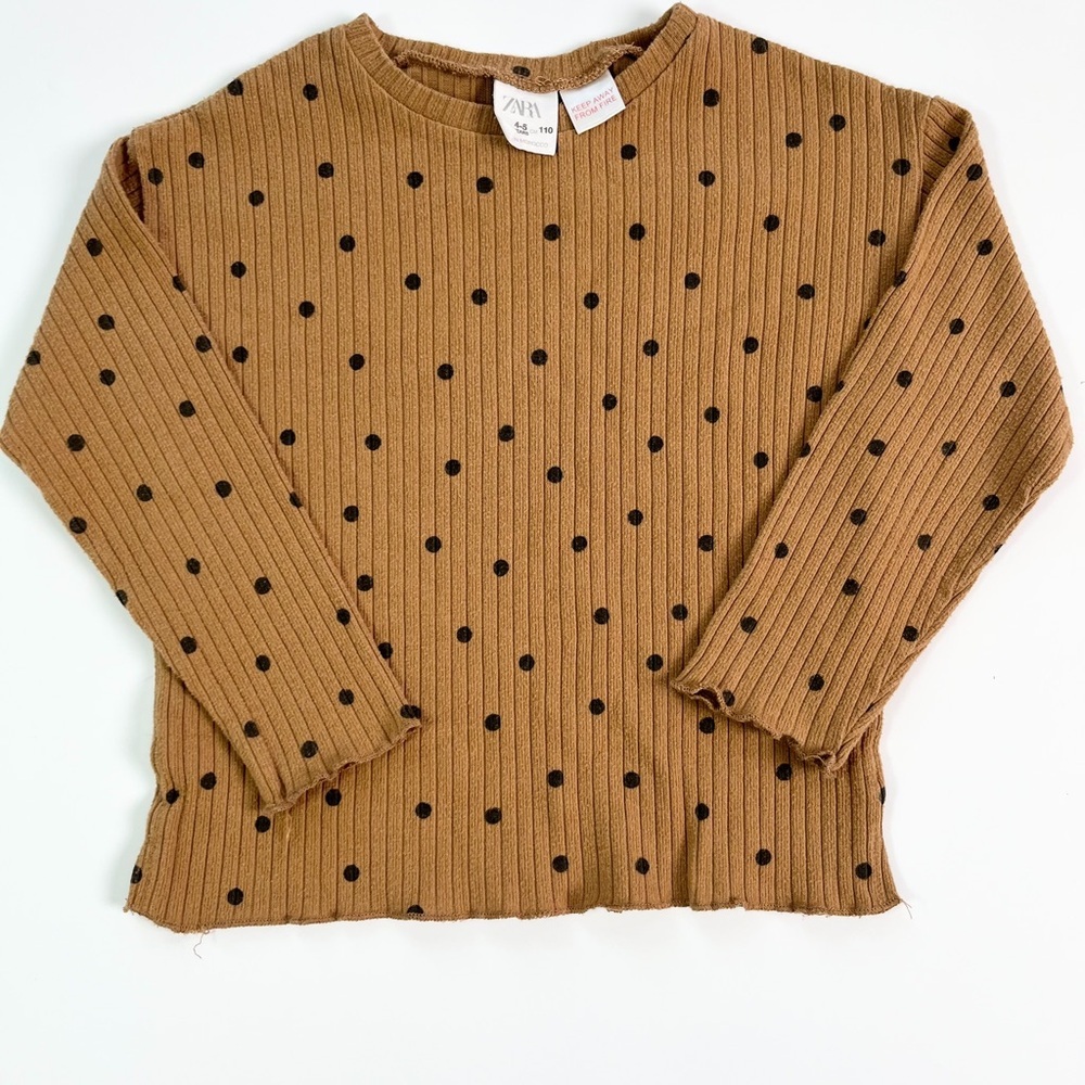 Zara Tan Ribbed Shirt with Black Dots